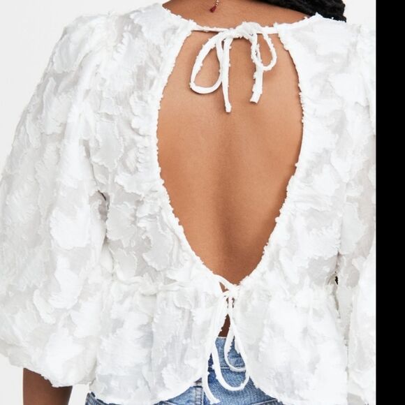 🐢 Free People Callie Puff-Sleeve Appliqué Top Size S - Picture 6 of 12